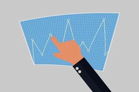 Hand pointing at a point on a graph sheet paper Stock Illustration
