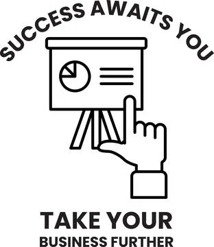 A hand pointing at a presentation slide that says "success awaits you" Illustrazione stock