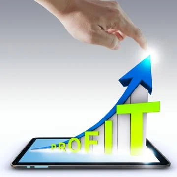 Hand pointing profit graph on touch screen ,touch- tablet Stock Illustration