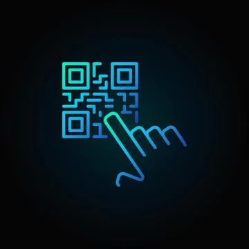 Hand pointing QR code vector blue concept icon or symbol Stockillustratie