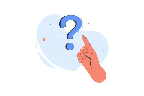 Hand Pointing at question mark. Business research. Curiosity, search Stock Illustration