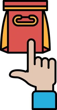 A hand pointing to a red bag with a white handle Stock Illustration