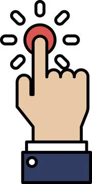 A hand pointing to a red button Stock Illustration