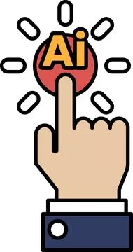A hand pointing to a red button with the word AI on it Stock Illustration