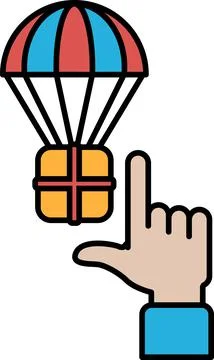 A hand pointing at a red, white, and blue parachute Illustrazione stock