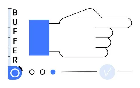 Hand Pointing Right with Buffer Gauge and Control Elements in Blue and Black Stockillustratie