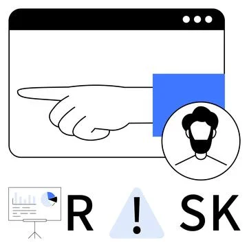 Hand Pointing at Risk Assessment Elements with Graph and User Profile Picture Illustrazione stock