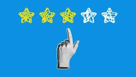 Hand pointing at a row of doodle stars, halftone pop art vector illustration. Stock Illustration