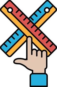 A hand pointing at a ruler with a red and yellow line Stock Illustration