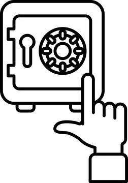 A hand pointing to a safe with a keyhole Stock Illustration