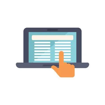Hand pointing selecting choosing option on laptop computer screen Stock Illustration