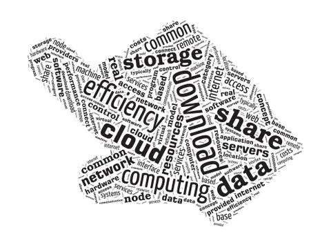 Hand Pointing Shaped Word Cloud - Cloud Computing Concept Иллюстрация