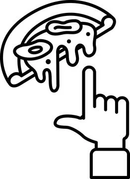 A hand pointing at a slice of pizza with melted cheese Stock Illustration