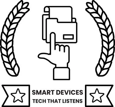 A hand pointing to a smart device with a star and laurels in the background Stock Illustration
