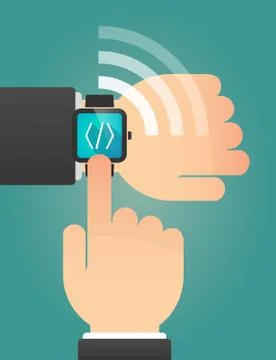 Hand pointing a smart watch with a code sign Illustration