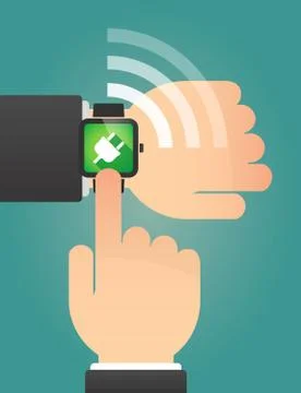 Hand pointing a smart watch with a plug Stock Illustration