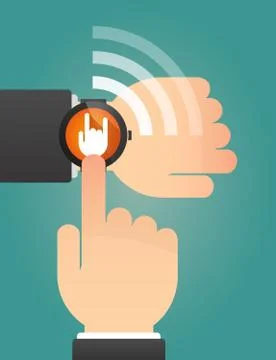 Hand pointing a smart watch with a rocking hand Illustrazione stock