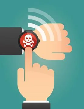 Hand pointing a smart watch with a skull Illustrazione stock