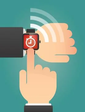 Hand pointing a smart watch with a timer Stock Illustration