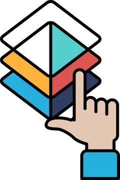A hand pointing at a stack of colorful squares Stock Illustration