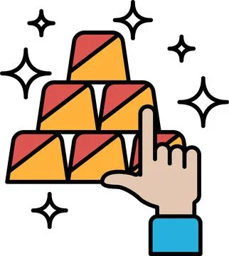 A hand pointing at a stack of gold bars Illustrazione stock