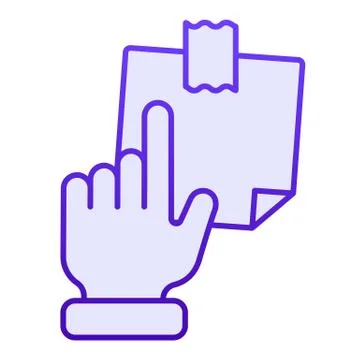 Hand pointing at sticky note flat icon. Finger pointing to paper sticke blue Illustrazione stock