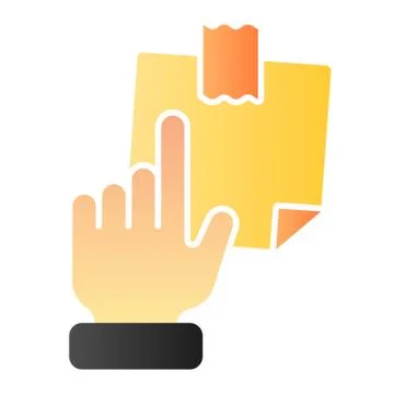 Hand pointing at sticky note flat icon. Finger pointing to paper sticke color Illustrazione stock