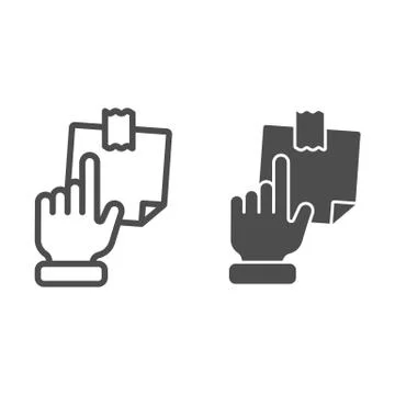 Hand pointing at sticky note line and glyph icon. Finger pointing to paper Stock Illustration