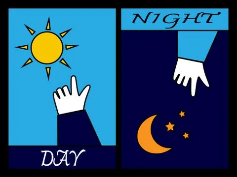 Hand pointing sun and moon concept Stock Illustration