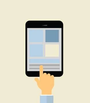 Hand pointing on tablet computer display illustration Illustrazione stock