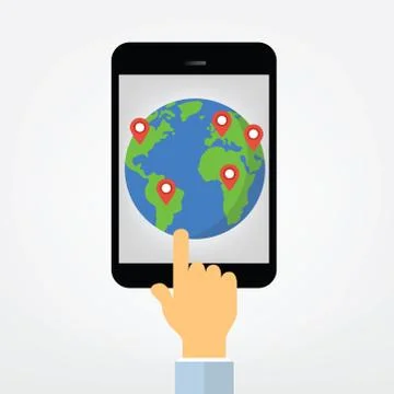 Hand pointing on tablet computer display illustration Stock Illustration