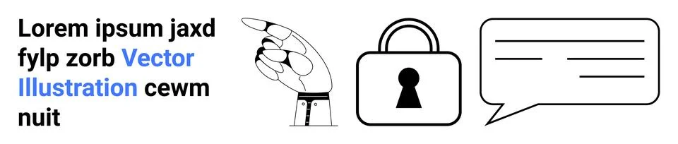Hand Pointing at Text, Padlock, and Chat Bubble for Communication and Secur.. 库存插图