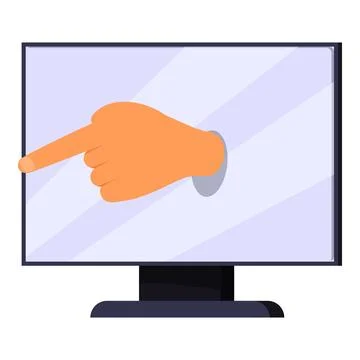 Hand pointing through computer screen indicating direction イラスト素材