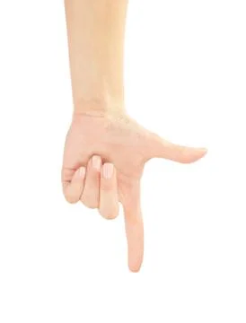 Hand pointing, touching or pressing isolated on white. Caucasian Stock Photos