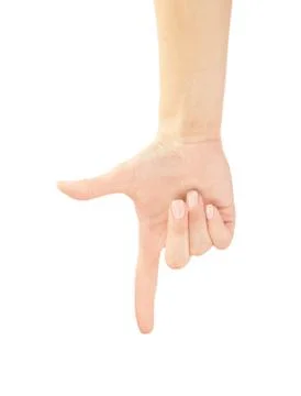 Hand pointing, touching or pressing isolated on white. Caucasian Stock Photos