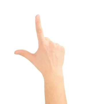 Hand pointing, touching or pressing isolated on white. Caucasian Stock Photos