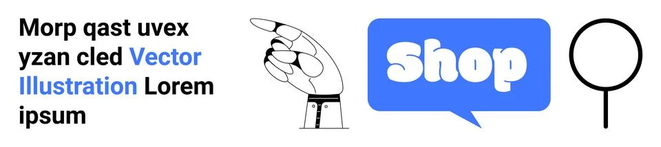 Hand Pointing Towards Shop Button with Search Symbol and Placeholder Text Stock Illustration