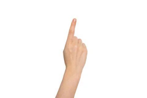 Hand pointing upward isolated on neutral background Stock Photos