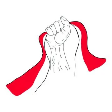 Hand pointing upwards with red cape symbolizing power Stock Illustration