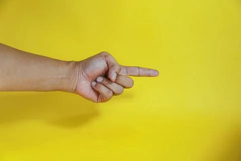 Hand pointing on virtual object with index finger, making gesture Stock Photos