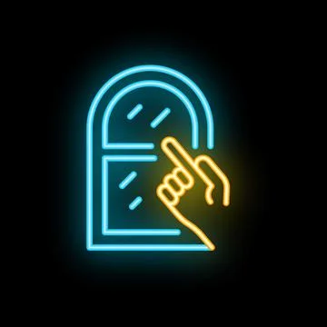 Hand pointing at window with neon light effect Stock Illustration