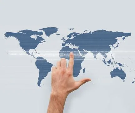 Hand pointing on world map Stock Photos