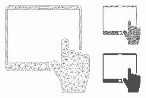 Hand Points Mobile Tablet Vector Mesh Network Model and Triangle Mosaic Icon 스톡 일러스트