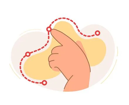 The hand points the way from point to point. The concept of a business idea Stock Illustration