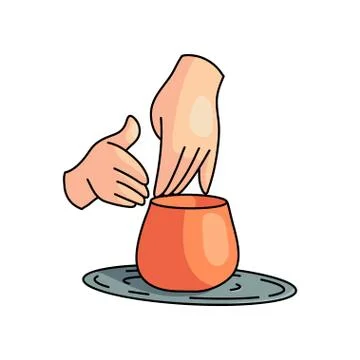Hand pottery work on rotating wheel at home room Stock Illustration