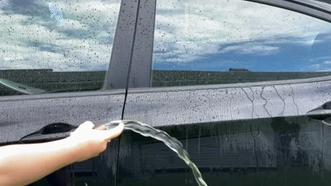 Hand pouring water on car Stock Footage 338180179