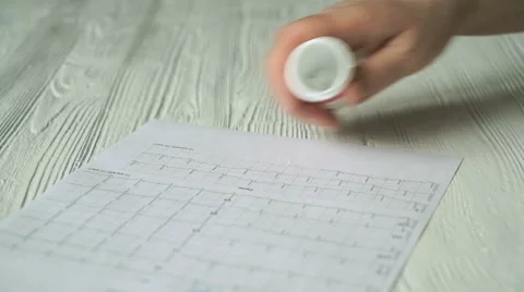 Hand pours out tablets from the bottle on a table Stock Footage 62793599