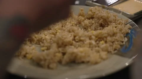 Hand POV using fork on fried rice plate Stock Footage 162071552