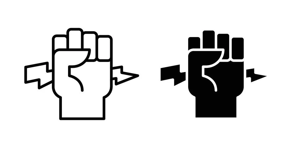 Hand with Power icon linear versions pack on white background Illustrazione stock
