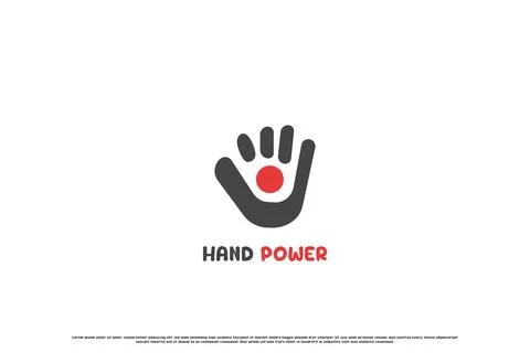 Hand power red button shape abstract logo design illustration. Stock Illustration